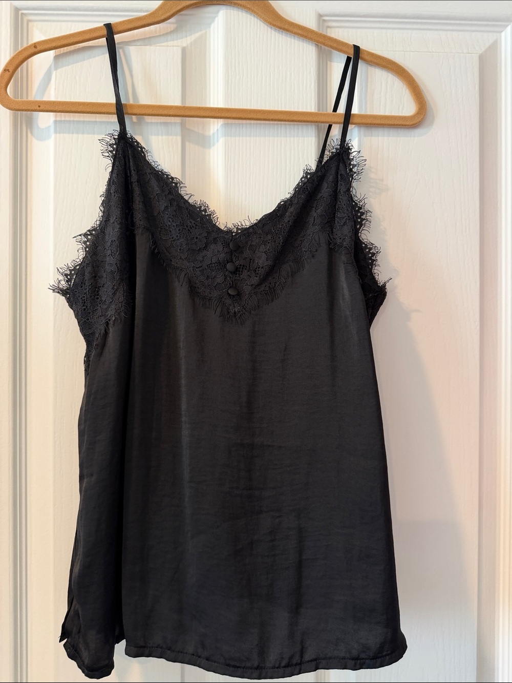 Hem & Thread Black Lace-Trim Satin Camisole